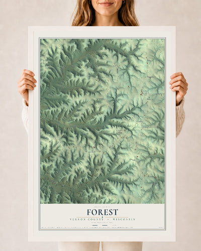Map of Forest, Vernon County, Wisconsin, 24 x 36 inch print in a white wood frame