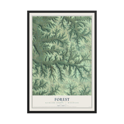 Map of Forest, Richland County, Wisconsin, 12 x 18 inch print in a black wood frame