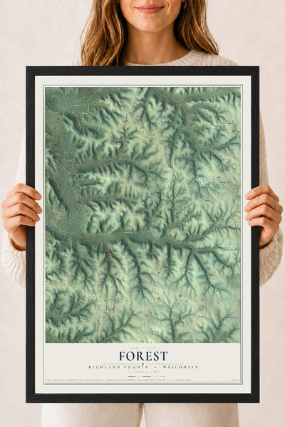 Map of Forest, Richland County, Wisconsin, 18 x 24 inch print in a black wood frame