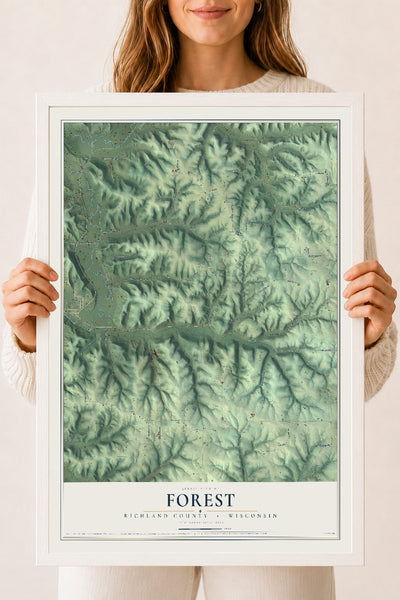 Map of Forest, Richland County, Wisconsin, 18 x 24 inch print in a white wood frame