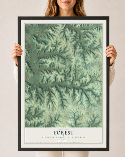 Map of Forest, Richland County, Wisconsin, 24 x 36 inch print in a black wood frame