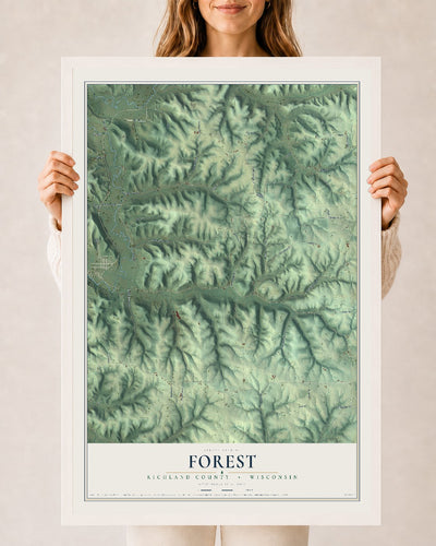 Map of Forest, Richland County, Wisconsin, 24 x 36 inch print in a white wood frame