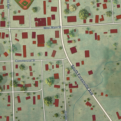 Close-up of the map of Forestville, Wisconsin print showing street and building detail