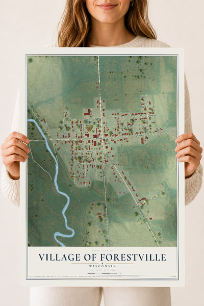 Map of Forestville, Wisconsin, 18 x 24 inch unframed archival matte print