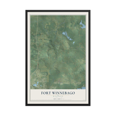Map of Fort Winnebago, Wisconsin, 12 x 18 inch print in a black wood frame