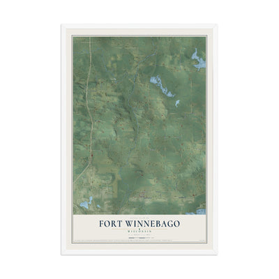 Map of Fort Winnebago, Wisconsin, 12 x 18 inch print in a white wood frame