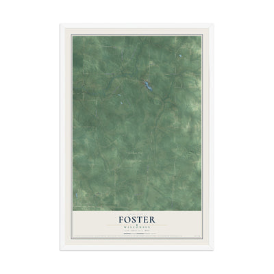 Map of Foster, Wisconsin, 12 x 18 inch print in a white wood frame