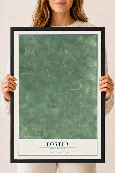 Map of Foster, Wisconsin, 18 x 24 inch print in a black wood frame