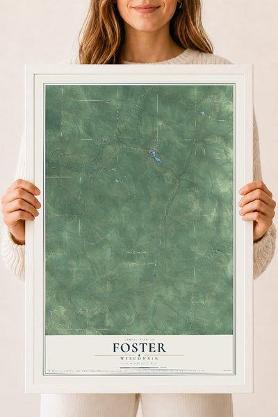Map of Foster, Wisconsin, 18 x 24 inch print in a white wood frame