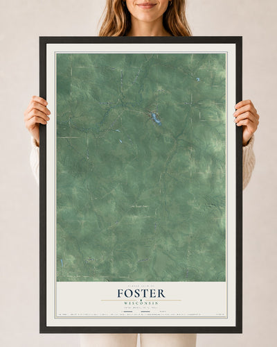 Map of Foster, Wisconsin, 24 x 36 inch print in a black wood frame