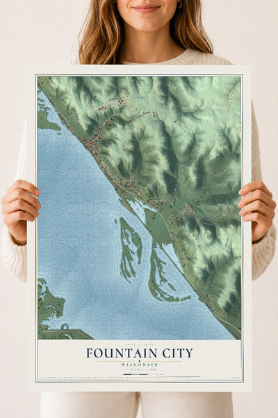 Map of Fountain City, Wisconsin, 18 x 24 inch unframed archival matte print