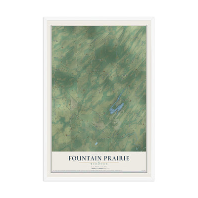 Map of Fountain Prairie, Wisconsin, 12 x 18 inch print in a white wood frame