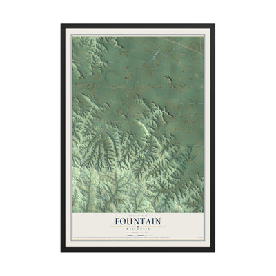 Map of Fountain, Wisconsin, 12 x 18 inch print in a black wood frame