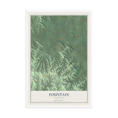 Map of Fountain, Wisconsin, 12 x 18 inch print in a white wood frame