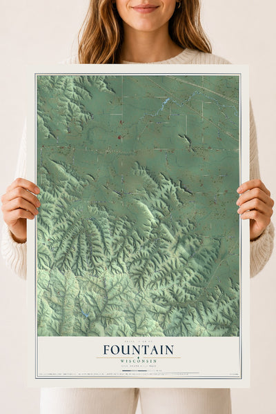 Map of Fountain, Wisconsin, 18 x 24 inch unframed archival matte print