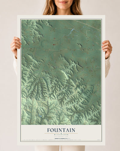 Map of Fountain, Wisconsin, 24 x 36 inch unframed archival matte print