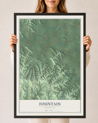 Map of Fountain, Wisconsin, 24 x 36 inch print in a black wood frame