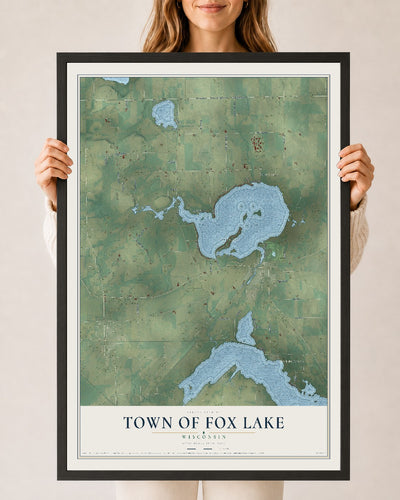 Map of the Town of Fox Lake, Wisconsin, 24 x 36 inch print in a black wood frame