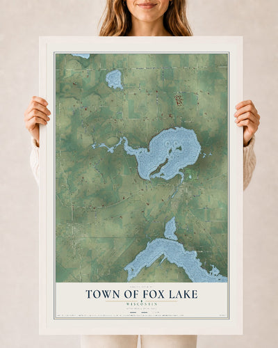 Map of the Town of Fox Lake, Wisconsin, 24 x 36 inch print in a white wood frame