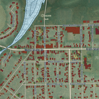 Close-up of the map of Fox Lake, Wisconsin print showing street and building detail