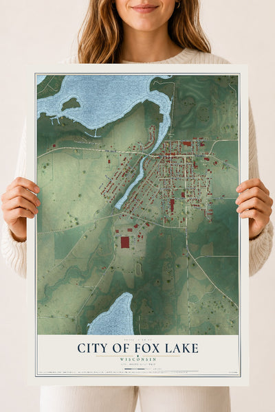 Map of Fox Lake, Wisconsin, 18 x 24 inch unframed archival matte print