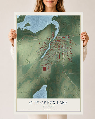 Map of Fox Lake, Wisconsin, 24 x 36 inch unframed archival matte print