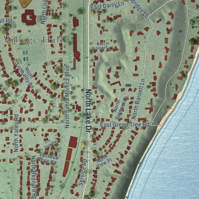 Second close-up of the map of Fox Point, Wisconsin print showing more streets and buildings