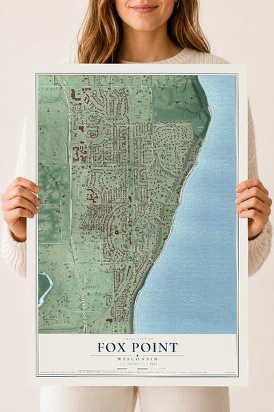 Map of Fox Point, Wisconsin, 18 x 24 inch unframed archival matte print