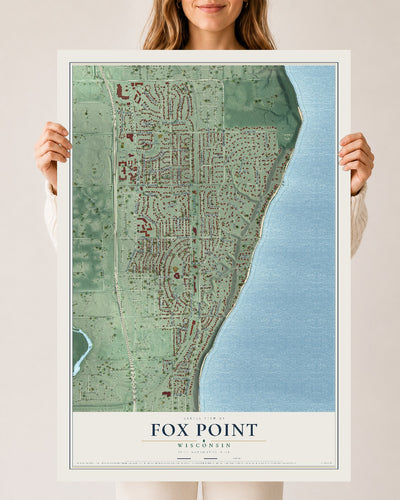 Map of Fox Point, Wisconsin, 24 x 36 inch unframed archival matte print