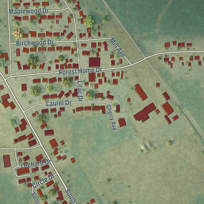 Close-up of the map of Francis Creek, Wisconsin print showing street and building detail