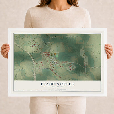 Map of Francis Creek, Wisconsin, 12 x 18 inch print in a white wood frame