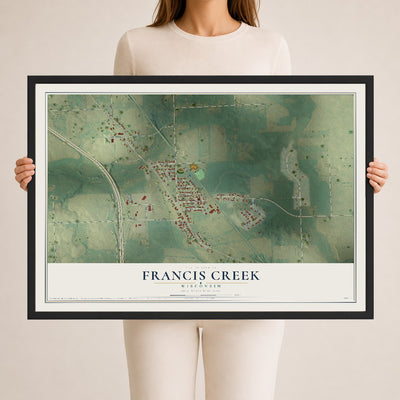 Map of Francis Creek, Wisconsin, 24 x 36 inch print in a black wood frame