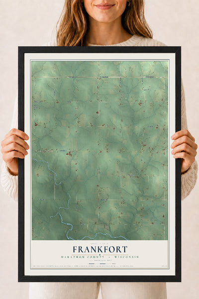 Map of Frankfort, Marathon County, Wisconsin, 18 x 24 inch print in a black wood frame