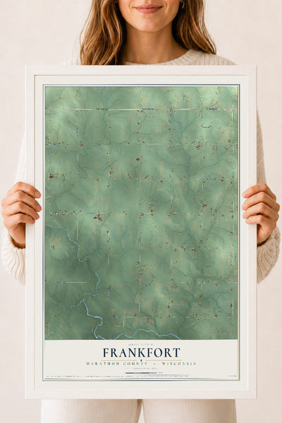 Map of Frankfort, Marathon County, Wisconsin, 18 x 24 inch print in a white wood frame