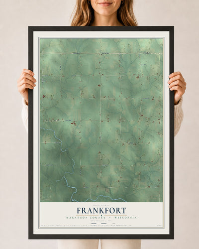 Map of Frankfort, Marathon County, Wisconsin, 24 x 36 inch print in a black wood frame
