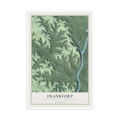 Map of Frankfort, Pepin County, Wisconsin, 12 x 18 inch print in a white wood frame