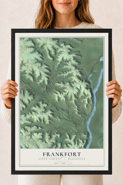 Map of Frankfort, Pepin County, Wisconsin, 18 x 24 inch print in a black wood frame