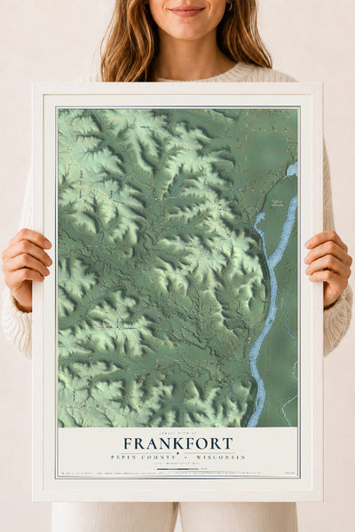 Map of Frankfort, Pepin County, Wisconsin, 18 x 24 inch print in a white wood frame
