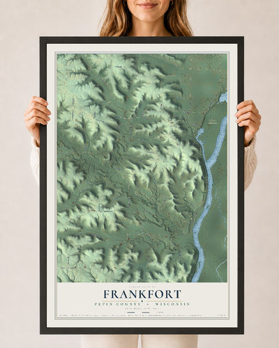 Map of Frankfort, Pepin County, Wisconsin, 24 x 36 inch print in a black wood frame