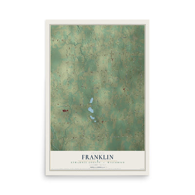 Map of Franklin, Kewaunee County, Wisconsin, 12 x 18 inch unframed archival matte print