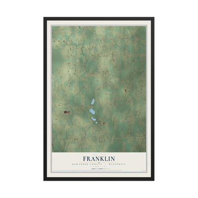 Map of Franklin, Kewaunee County, Wisconsin, 12 x 18 inch print in a black wood frame