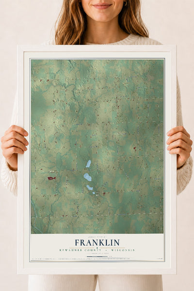 Map of Franklin, Kewaunee County, Wisconsin, 18 x 24 inch print in a white wood frame