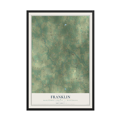 Map of Franklin, Manitowoc County, Wisconsin, 12 x 18 inch print in a black wood frame