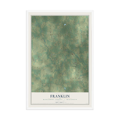 Map of Franklin, Manitowoc County, Wisconsin, 12 x 18 inch print in a white wood frame