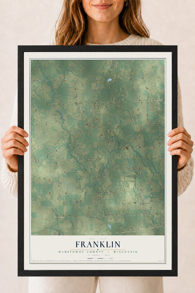 Map of Franklin, Manitowoc County, Wisconsin, 18 x 24 inch print in a black wood frame
