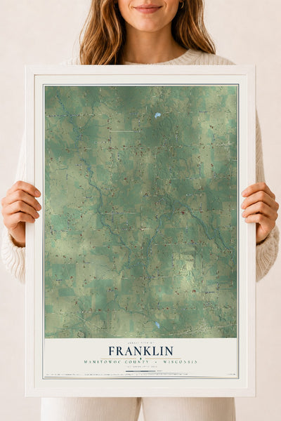 Map of Franklin, Manitowoc County, Wisconsin, 18 x 24 inch print in a white wood frame