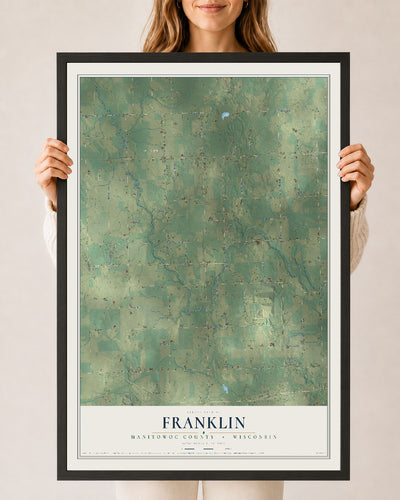 Map of Franklin, Manitowoc County, Wisconsin, 24 x 36 inch print in a black wood frame