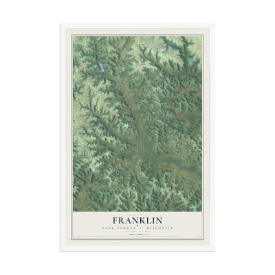 Map of Franklin, Sauk County, Wisconsin, 12 x 18 inch print in a white wood frame