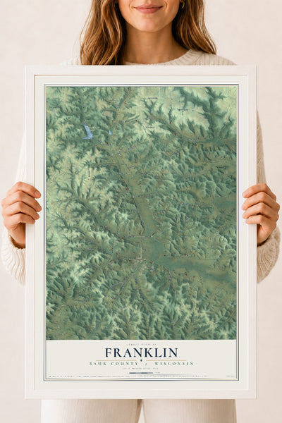 Map of Franklin, Sauk County, Wisconsin, 18 x 24 inch print in a white wood frame