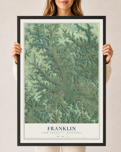 Map of Franklin, Sauk County, Wisconsin, 24 x 36 inch print in a black wood frame